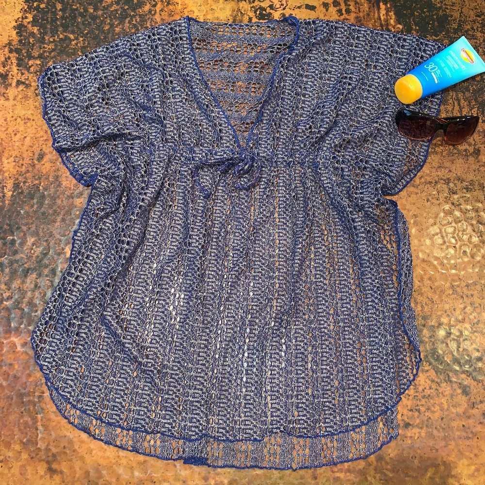 Navy and Metallic Gold Swimsuit Coverup